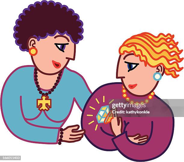 she's engaged! - woman wedding ring stock illustrations