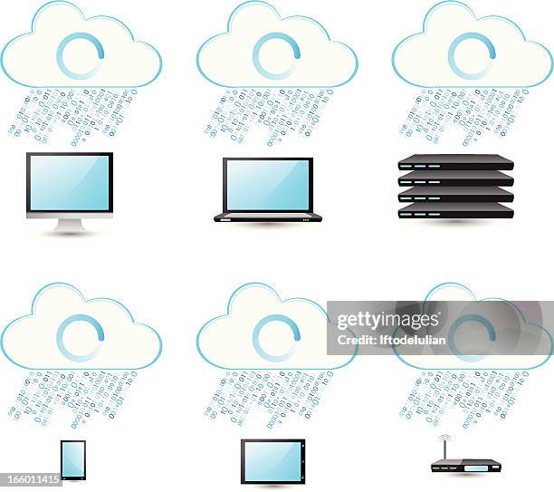 binary cloud computing icons - sharing digital information stock illustrations