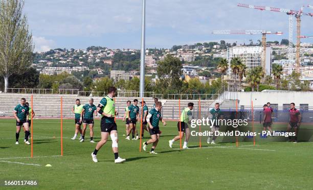 Wales players during a training session at the Stade Charles-Ehrmann, Nice. Picture date: Tuesday September 12, 2023.