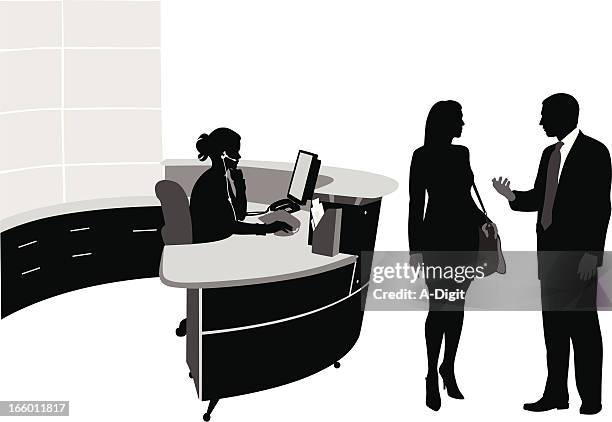 office talk - receptionist computer stock illustrations
