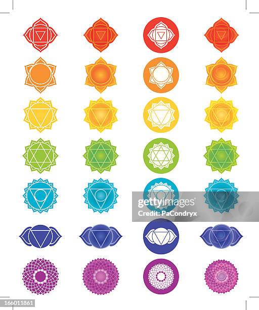 chakra symbols icons set - number 7 stock illustrations