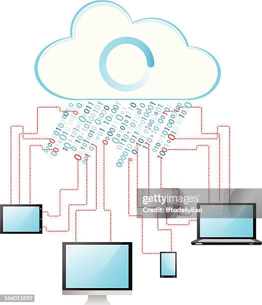binary cloud computing concept - sharing digital information stock illustrations