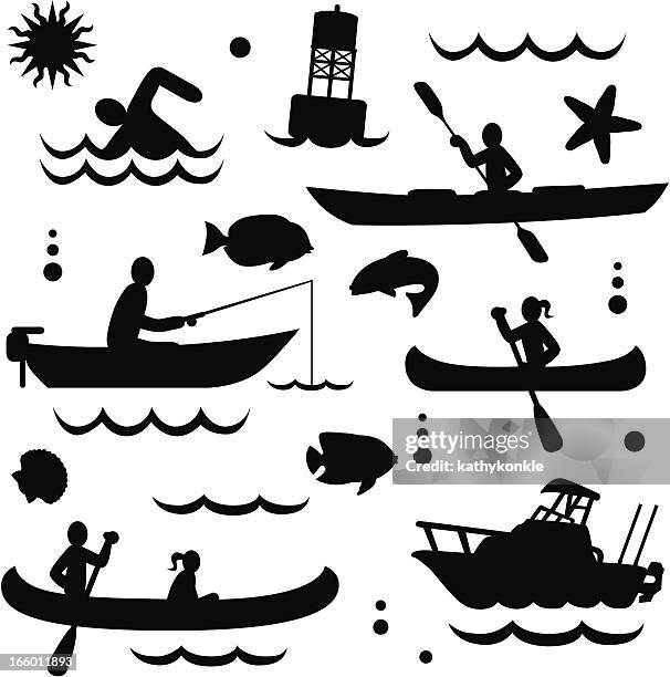 ilustraciones, imágenes clip art, dibujos animados e iconos de stock de pequeñas embarcaciones - kayak barco de remos