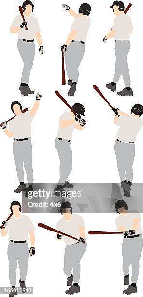 multiple images of a man playing baseball - batters glove stock illustrations
