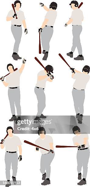 multiple images of a man playing baseball - batting stock illustrations