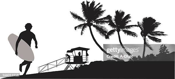 surfing beach - lifeguard beach stock illustrations