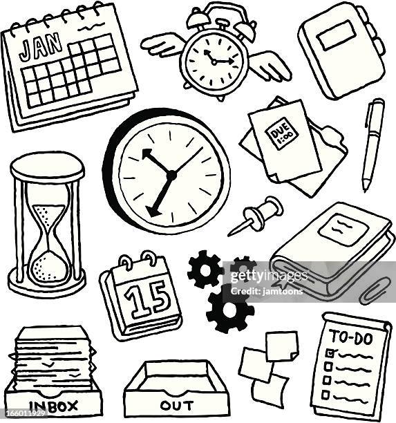 time management doodles - personal organizer stock illustrations