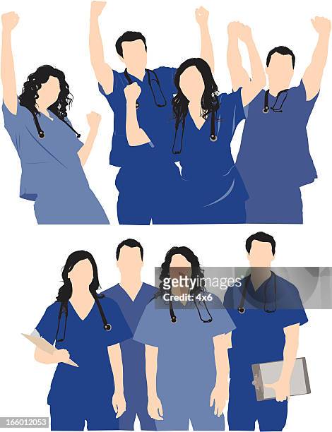 medical professionals team - doctor arms raised stock illustrations
