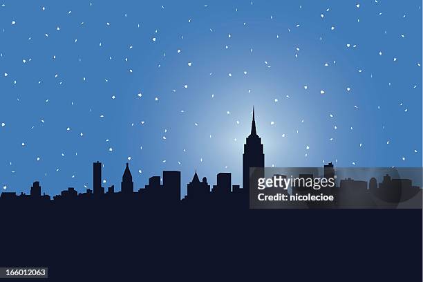 nyc snowstorm - new york skyline stock illustrations