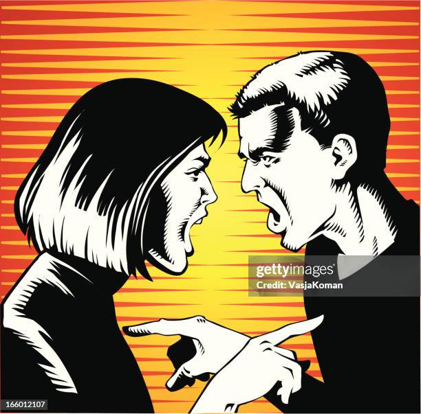 young couple arguing and screaming at each other - blame stock illustrations