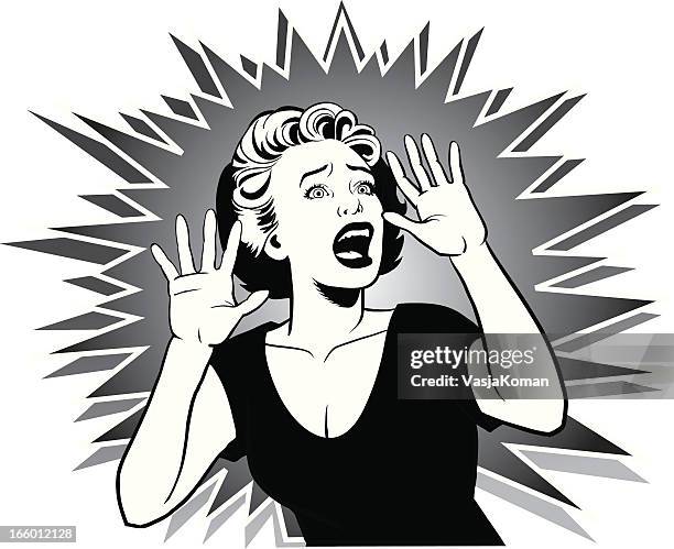bildbanksillustrationer, clip art samt tecknat material och ikoner med terrorized woman screaming for help - skrika