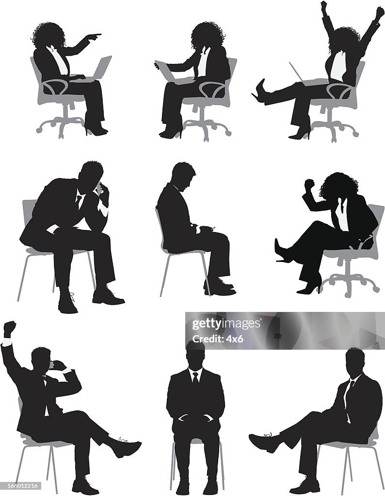 Várias imagens de negócio de pessoas sentado na cadeira