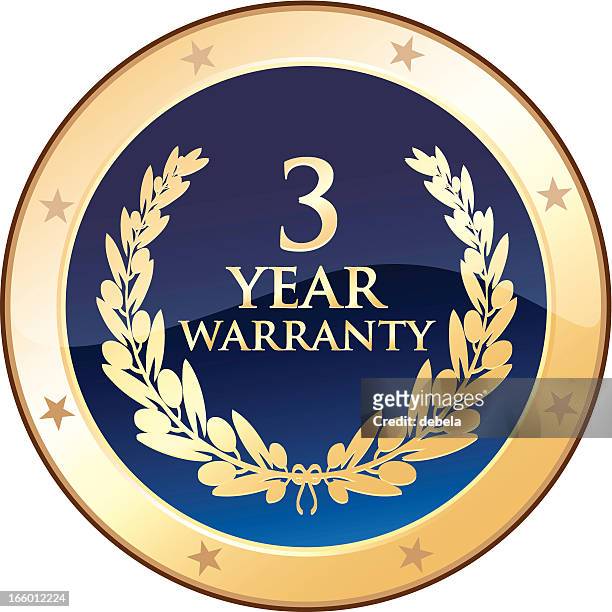 three year warranty shield - gold number 2 stock illustrations