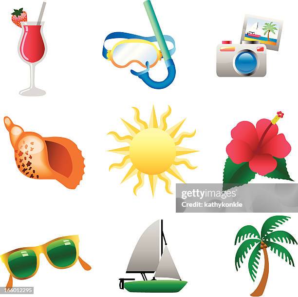 beach icons - pina colada stock illustrations