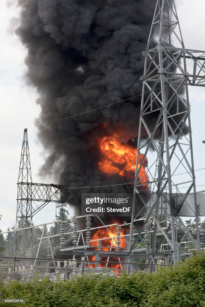 Blazing fire at electrical substation