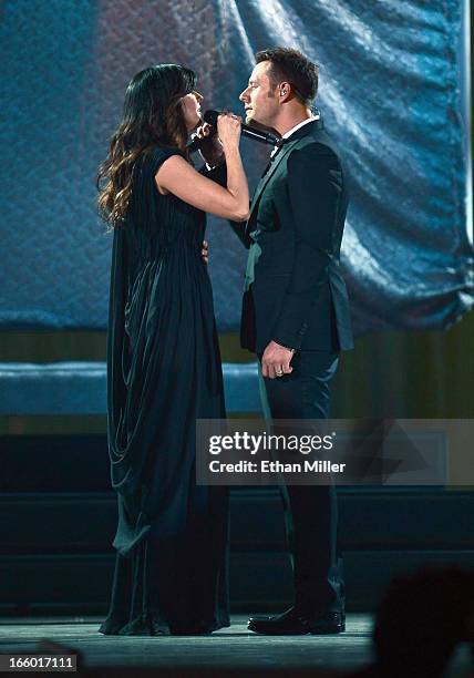 Recording artists Karen Fairchild and Jimi Westbrook of Little Big Town perform onstage during the 48th Annual Academy of Country Music Awards at the...