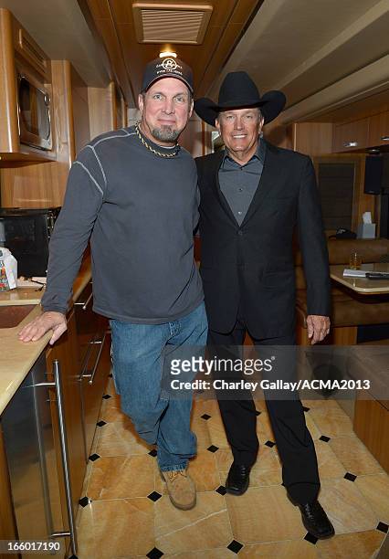 Musicians Garth Brooks and George Strait attend the 48th Annual Academy of Country Music Awards at the MGM Grand Garden Arena on April 7, 2013 in Las...