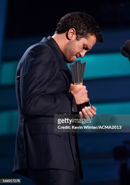Musician Luke Bryan accepts the award for Entertainer of the Year onstage during the 48th Annual Academy of Country Music Awards at the MGM Grand...