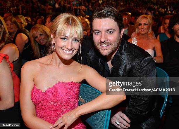 Actress Beth Behrs and Chris Young attend the 48th Annual Academy of Country Music Awards at the MGM Grand Garden Arena on April 7, 2013 in Las...