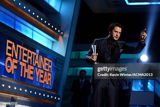 Musician Luke Bryan accepts the award for Entertainer of the Year onstage during the 48th Annual Academy of Country Music Awards at the MGM Grand...