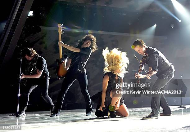 Musicians Neil Perry, Reid Perry and Kimberly Perry of The Band Perry perform onstage during the 48th Annual Academy of Country Music Awards at the...