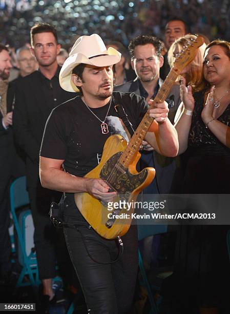Musician Brad Paisley performs during the 48th Annual Academy of Country Music Awards at the MGM Grand Garden Arena on April 7, 2013 in Las Vegas,...