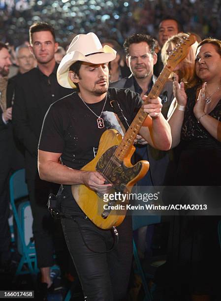 Musician Brad Paisley performs during the 48th Annual Academy of Country Music Awards at the MGM Grand Garden Arena on April 7, 2013 in Las Vegas,...