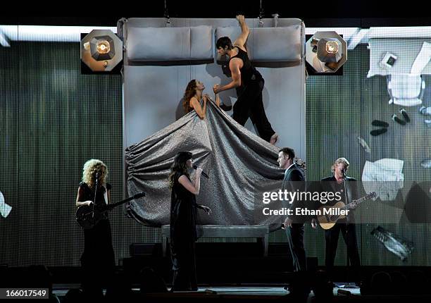 Recording artists Karen Fairchild, Kimberly Schlapman, Phillip Sweet, and Jimi Westbrook of Little Big Town perform onstage during the 48th Annual...