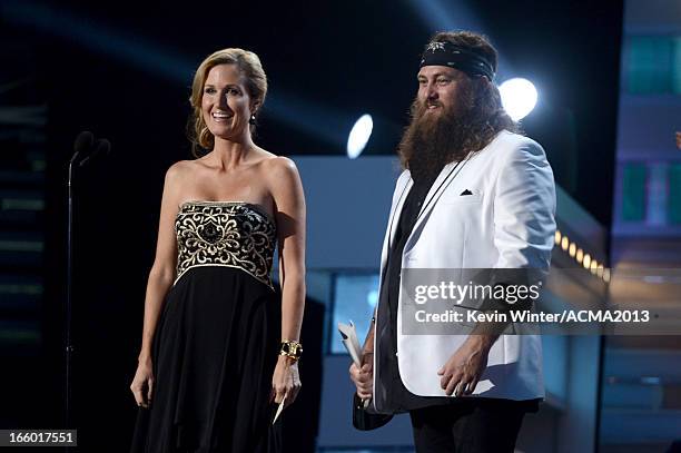 Personalities Korie Robertson and Willie Robertson of Duck Dynasty speak onstage during the 48th Annual Academy of Country Music Awards at the MGM...