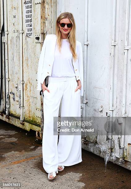 Candice Lake wears an outfit by Camilla and Marc and shoes by Willow during Mercedes-Benz Fashion Week Australia Spring/Summer 2013/14 at...