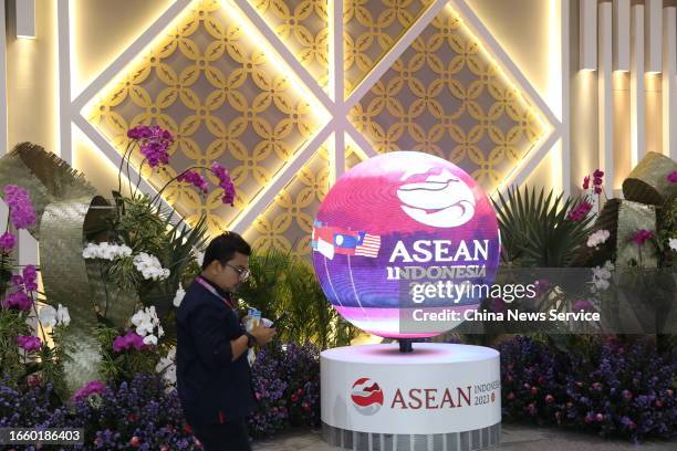 View of the media center for the 43rd ASEAN Summit on September 4, 2023 in Jakarta, Indonesia. The 43rd ASEAN Summit will open from September 5 in...