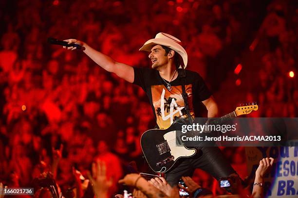 Musician Brad Paisley performs onstage during the 48th Annual Academy Of Country Music Awards - ACM Fan Jam After Party at Orleans Arena on April 7,...