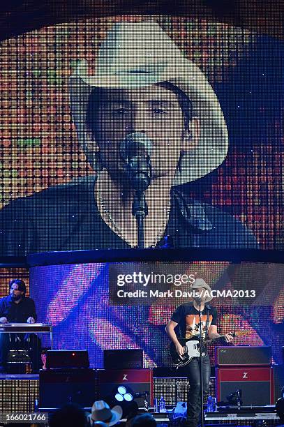 Musician Brad Paisley performs onstage during the 48th Annual Academy Of Country Music Awards - ACM Fan Jam After Party at Orleans Arena on April 7,...