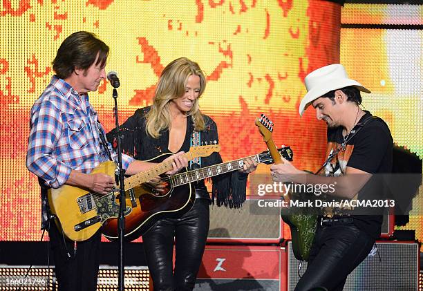 Musicians John Fogerty, Sheryl Crow and Brad Paisley perform onstage during the 48th Annual Academy Of Country Music Awards - ACM Fan Jam After Party...