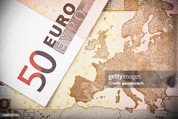 carte européenne sur le billet de 50 euros - billet de 50 euros photos et images de collection