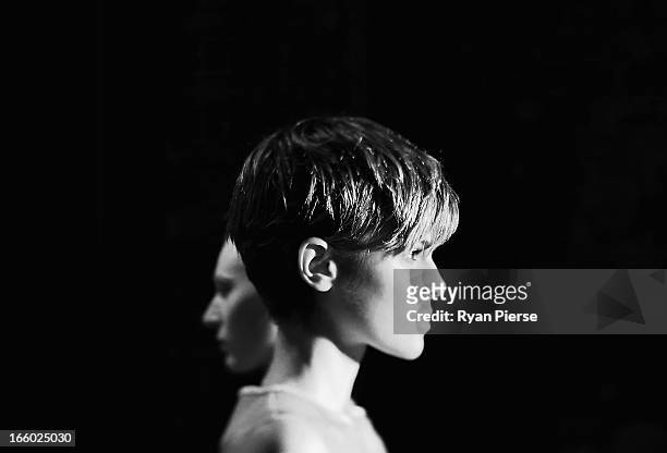 Models showcase designs on the runway at the Alex Perry show during Mercedes-Benz Fashion Week Australia Spring/Summer 2013/14 at Carriageworks on...