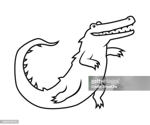 stockillustraties, clipart, cartoons en iconen met funny alligator crocodile character mascot - outline cut out silhouette - flasche