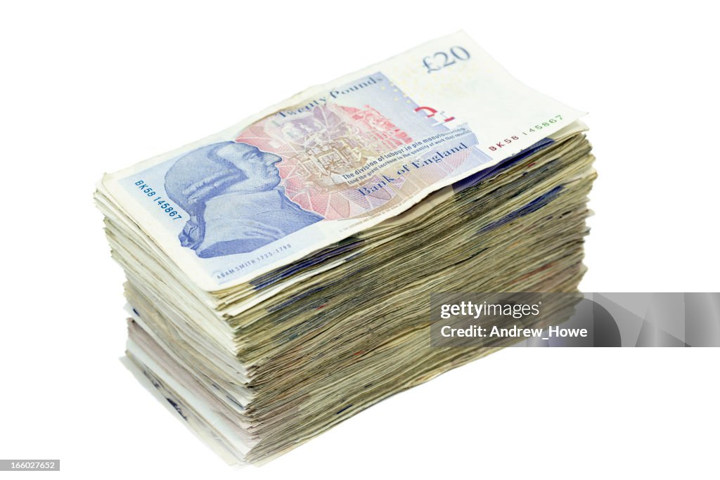 Pile of Twenty Pound Notes