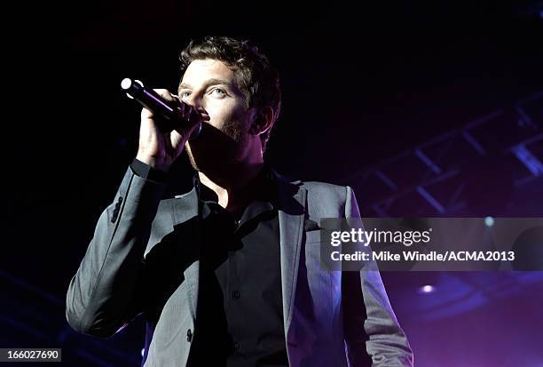 Singer Brett Eldredge performs onstage at the All Star Jam during the 48th Annual Academy Of Country Music Awards at the MGM Grand Hotel/Casino on...