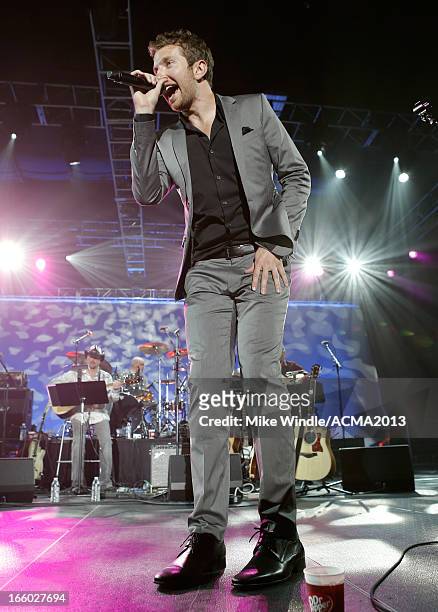 Singer Brett Eldredge performs onstage at the All Star Jam during the 48th Annual Academy Of Country Music Awards at the MGM Grand Hotel/Casino on...