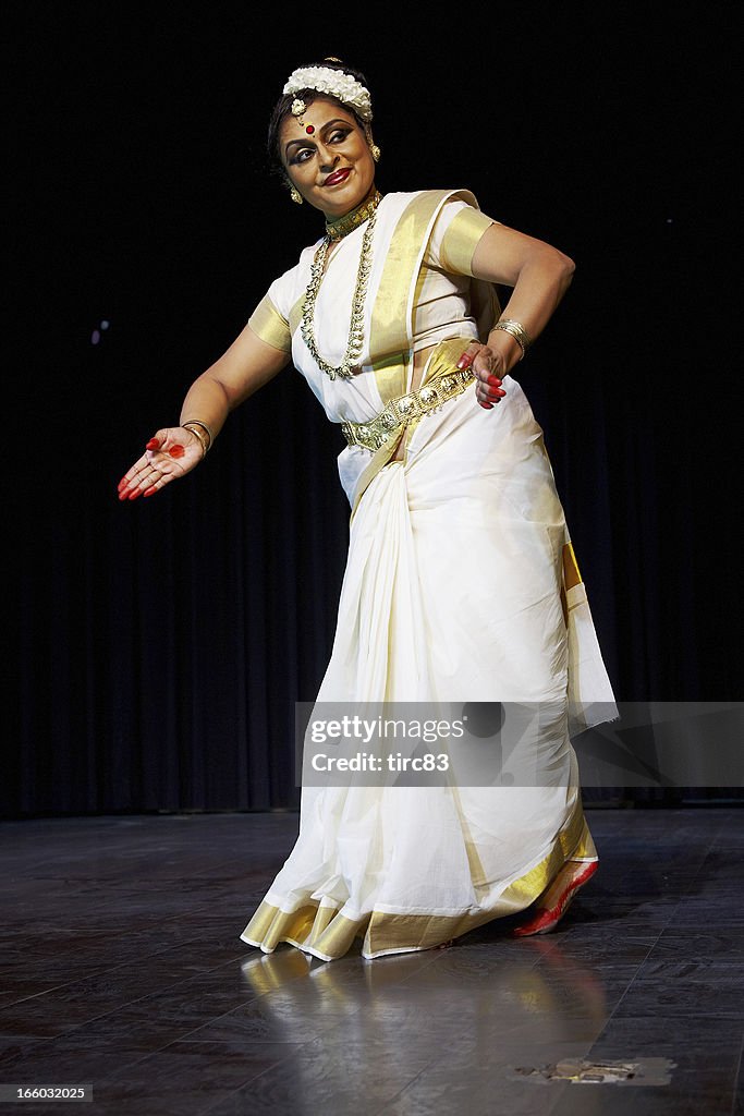 Classical Indian Kuchipudi Dancer giving stage performance