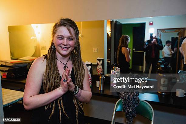 Crystal Bowersox poses for a photograph backstage at the Triple Door Theater on April 7, 2013 in Seattle, Washington.