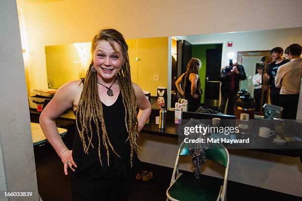 Crystal Bowersox poses for a photograph backstage at the Triple Door Theater on April 7, 2013 in Seattle, Washington.