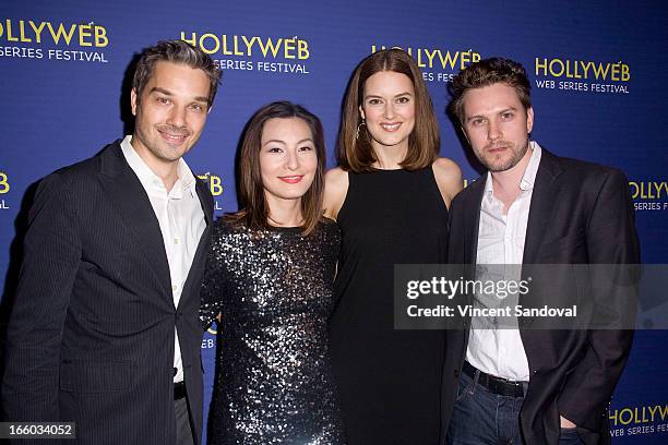 Steve Rousseau, Jen Drohan, Charli Schuler Rousseau and John Highsmith attend the 2nd annual HollyWeb Festival at Avalon on April 7, 2013 in...