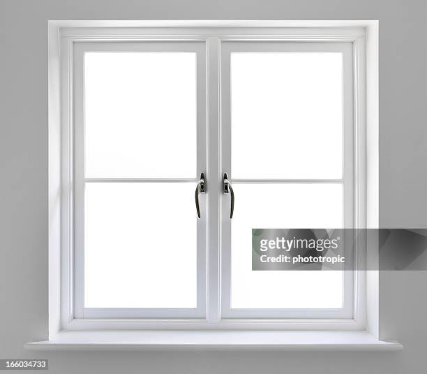 double white windows with clipping path - raam stockfoto's en -beelden