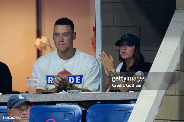 Aaron Judge and Samantha Bracksieck are seen at the 2023 US Open Tennis Championships on September 04, 2023 in New York City.