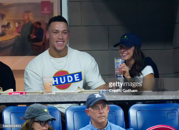 Aaron Judge and Samantha Bracksieck are seen at the 2023 US Open Tennis Championships on September 04, 2023 in New York City.