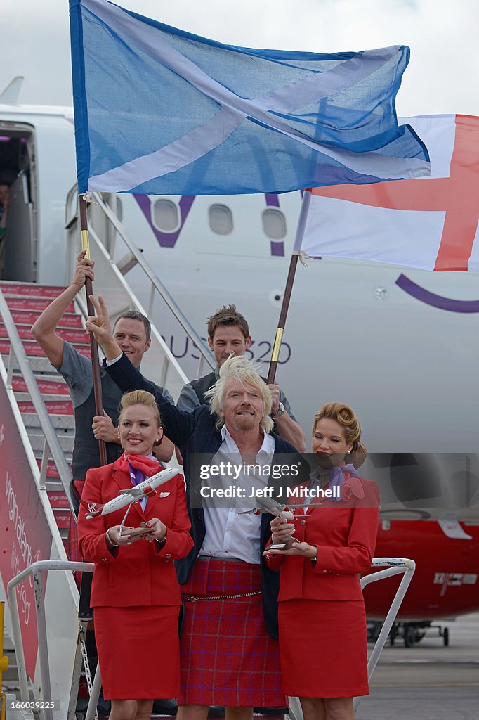 Sir Richard Branson Launches The Virgin Atlantic Little Red Flight At Edinburgh Airport