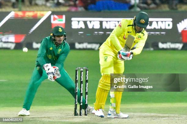 Tim David of Australia during the 3rd Betway One Day International match between South Africa and Australia at JB Marks Oval on September 12, 2023 in...