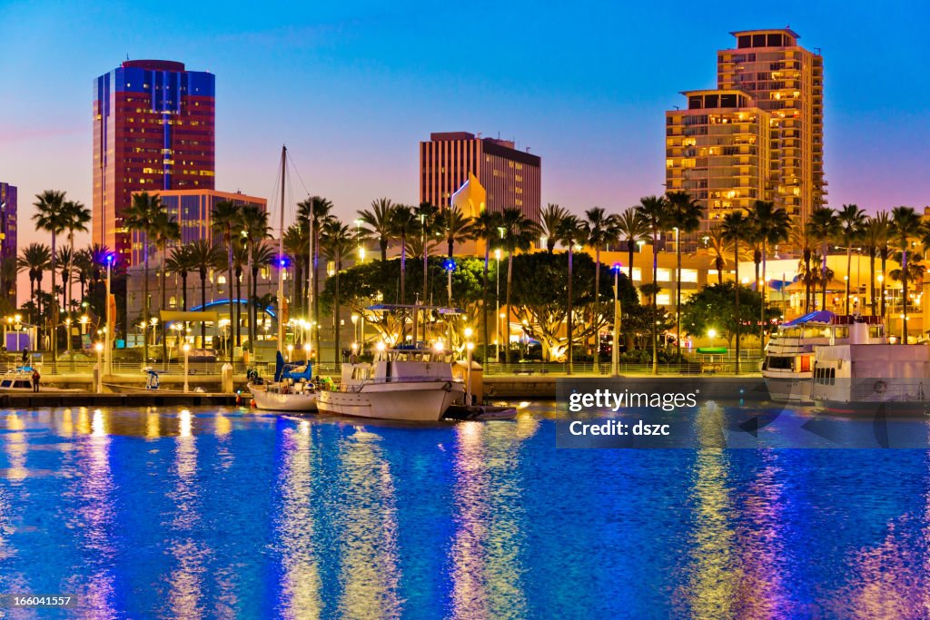 Long Beach California skyline, waterfront, marina